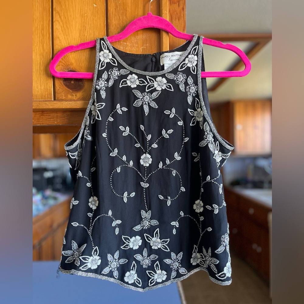 Papell Boutique Evening beaded silk tank top size PL. Gorgeous